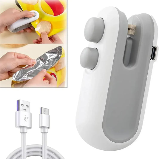Mini Bag Sealer & Cutter – USB Rechargeable 2-in-1 Food Packet Sealing Machine