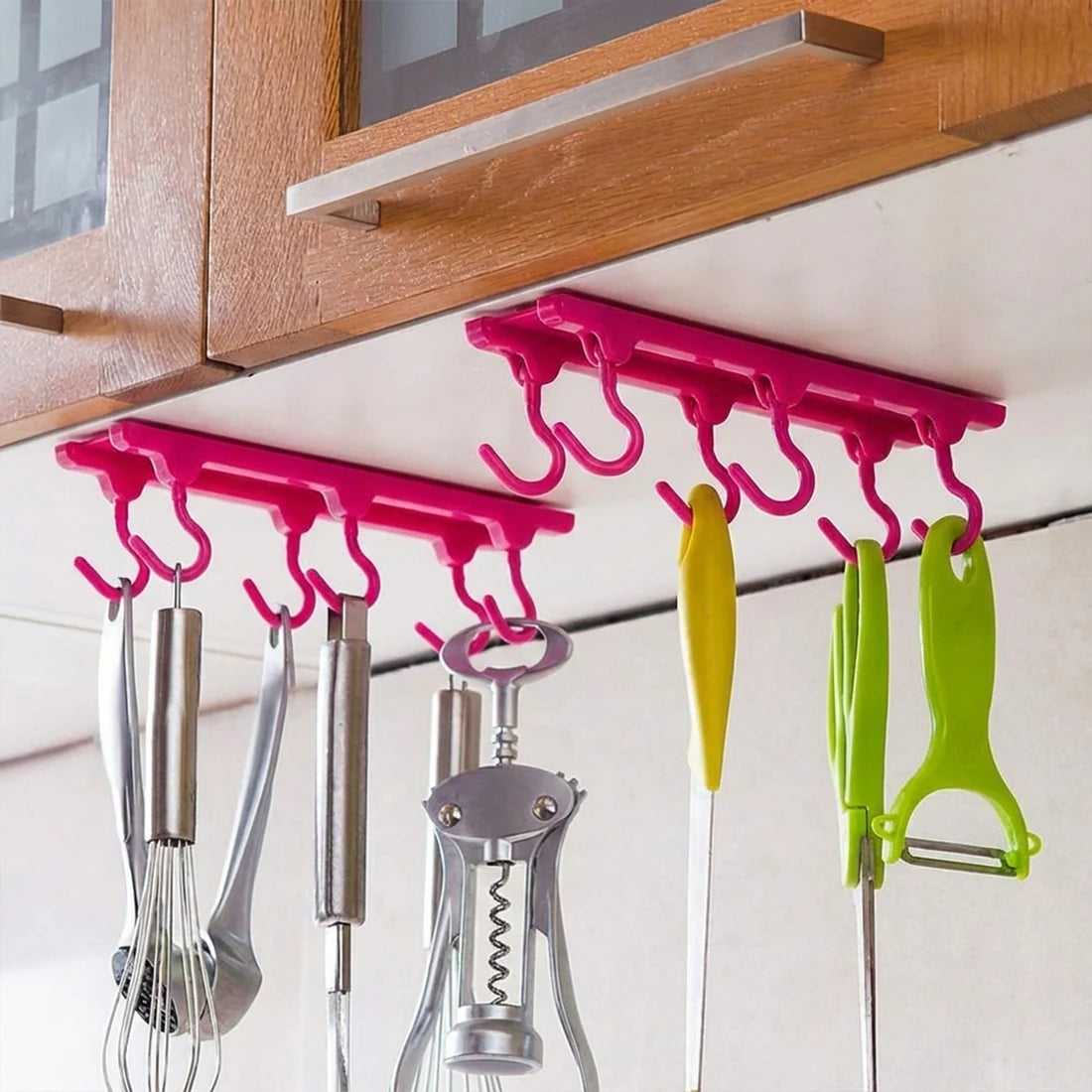 6-Hook Multi-Purpose Adhesive Hanging Organizer Rack for Kitchen, Bathroom & Home Storage