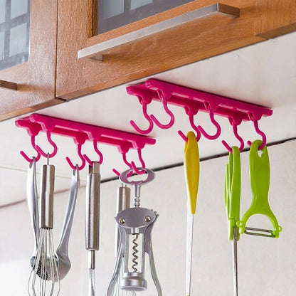 6-Hook Multi-Purpose Adhesive Hanging Organizer Rack for Kitchen, Bathroom & Home Storage