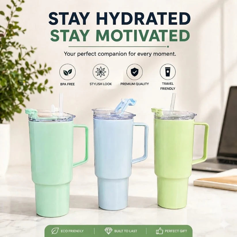1800ml Insulated Travel Tumbler with Handle & Straw | Leak-Proof BPA-Free Mug