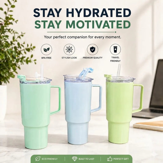 1800ml Insulated Travel Tumbler with Handle & Straw | Leak-Proof BPA-Free Mug