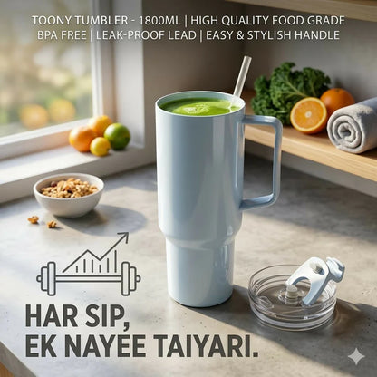 1800ml Insulated Travel Tumbler with Handle & Straw | Leak-Proof BPA-Free Mug