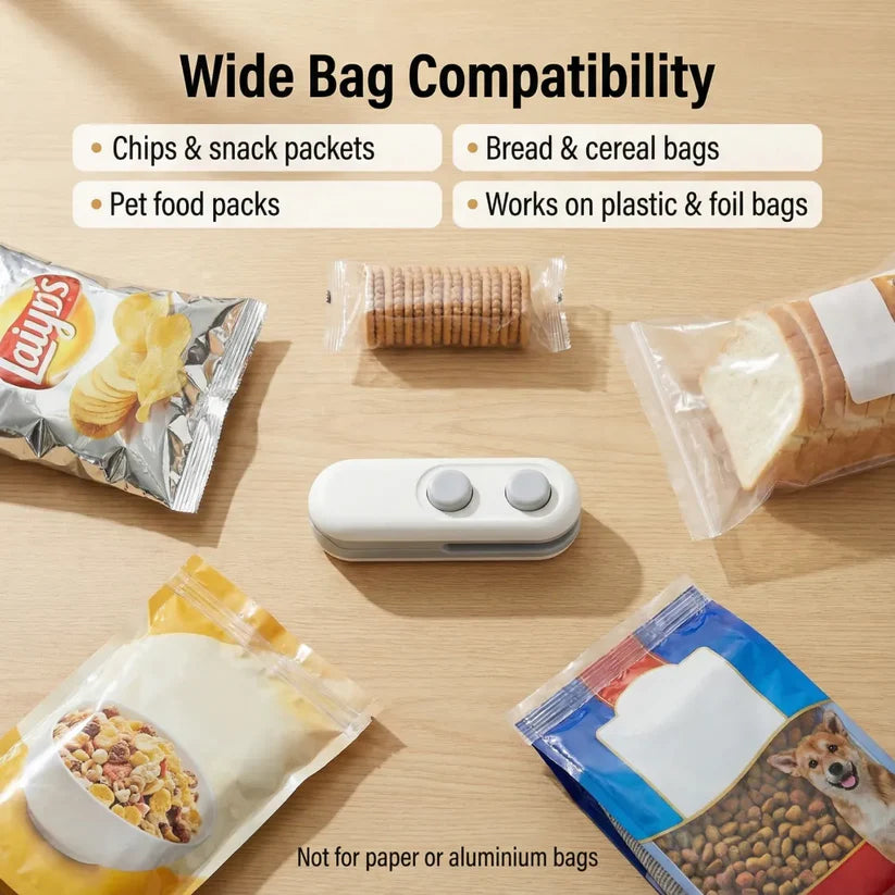 Mini Bag Sealer & Cutter – USB Rechargeable 2-in-1 Food Packet Sealing Machine
