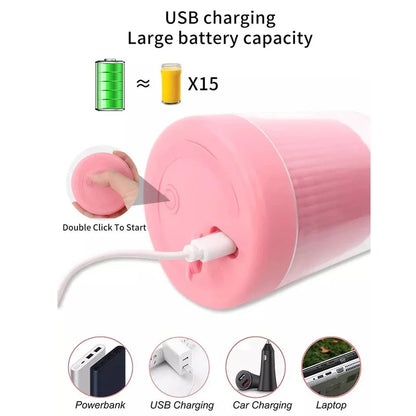 Portable USB Rechargeable Blender Bottle – 420ml Mini Juicer (6-Blade)