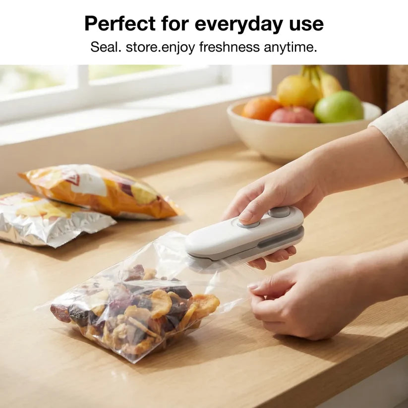 Mini Bag Sealer & Cutter – USB Rechargeable 2-in-1 Food Packet Sealing Machine