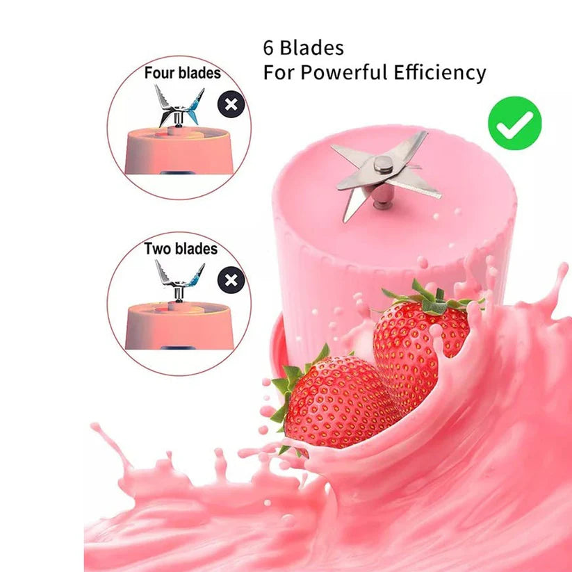 Portable USB Rechargeable Blender Bottle – 420ml Mini Juicer (6-Blade)