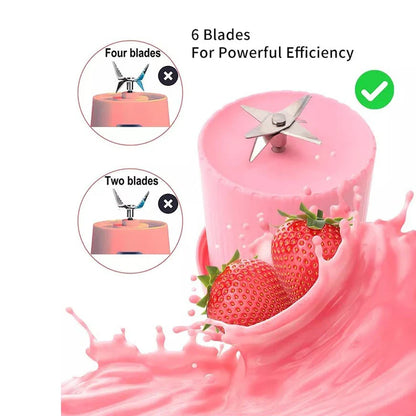 Portable USB Rechargeable Blender Bottle – 420ml Mini Juicer (6-Blade)
