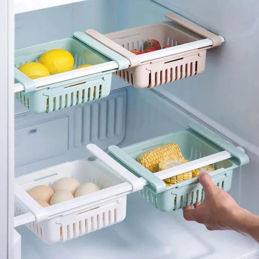 Adjustable Fridge Organizer Drawer (Pack of 4) – Space Saving Storage Baskets
