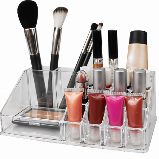 16 Compartment Clear Acrylic Makeup Organizer – Cosmetic & Jewelry Storage Holder