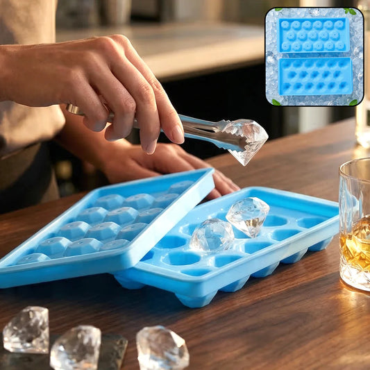 Diamond Ice Cube Tray with Lid – 17 Grid Reusable Ice Mold for Whiskey, Cocktails, Juice &amp; Cold Drinks