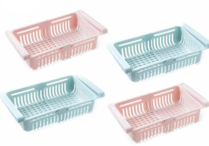 Adjustable Fridge Organizer Drawer (Pack of 4) – Space Saving Storage Baskets