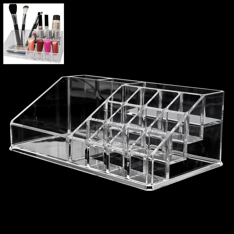 16 Compartment Clear Acrylic Makeup Organizer – Cosmetic & Jewelry Storage Holder